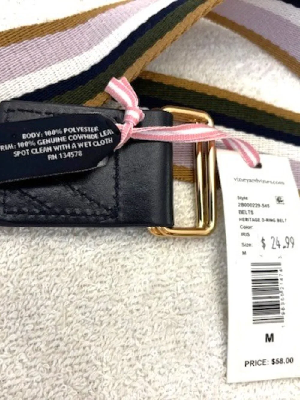 Vineyard Vines Heritage D-Ring striped belt in Iris Size M